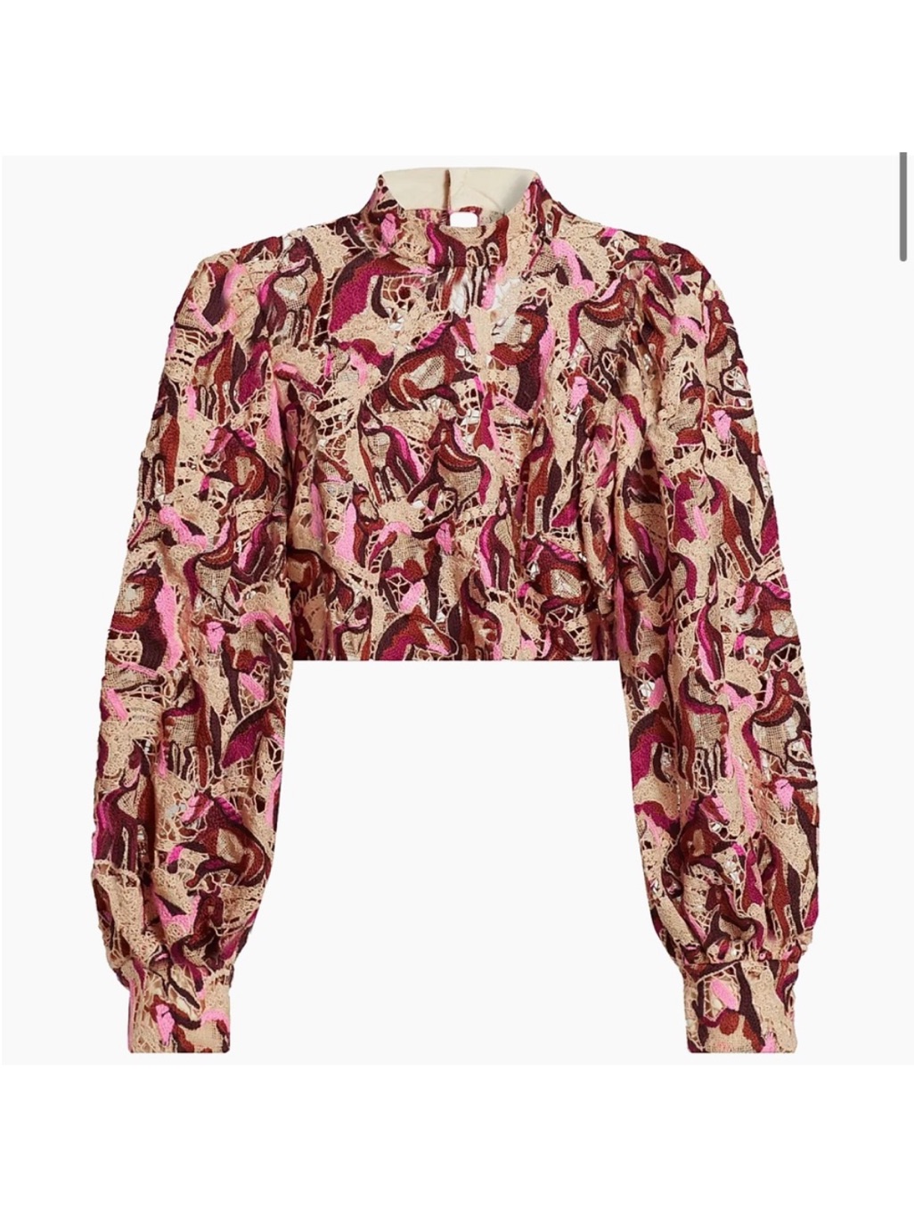Farm Rio Woven Crop Blouse In Pink And Beige
